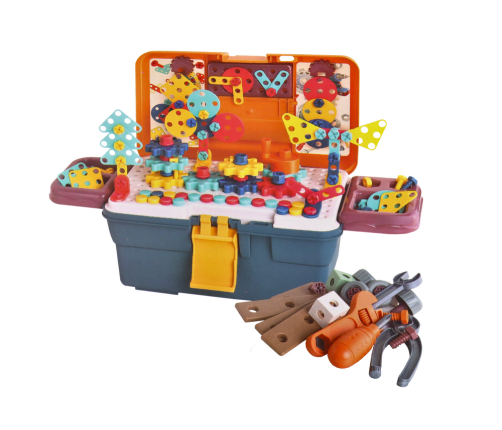 3D Konstrukcijas puzles ar bloku komplektu DIY kastē un izņemamu urbju komplekts