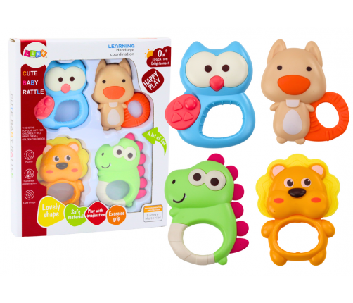 Set of Rattles, Teethers, Colorful Pastel Animals, 4 Pcs