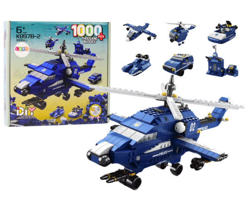 Helicopter Police Helicopter Construction Bricks 6in1 Blue 1000 pieces.