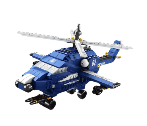 Helicopter Police Helicopter Construction Bricks 6in1 Blue 1000 pieces.