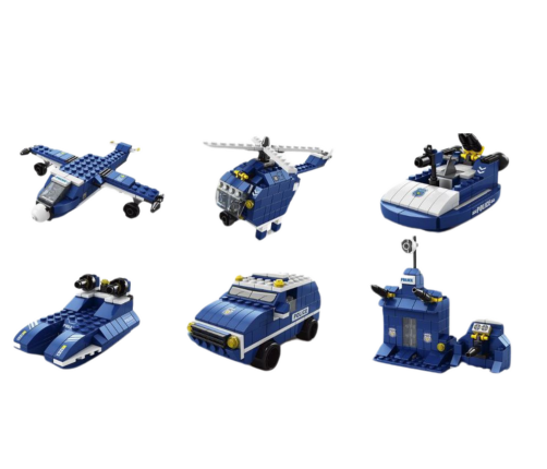 Helicopter Police Helicopter Construction Bricks 6in1 Blue 1000 pieces.