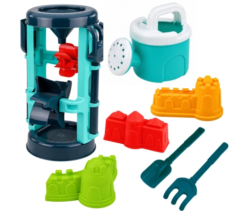 Set of Sand Toys, Grinder, Molds, Castles, Watering Can, Pink