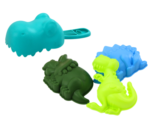Dinosaur Sand Set, Funnel, Grinder, Molds, Spatula, 7 pieces.