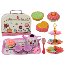 Tea set in a suitcase, cups, plates, cake stand Tea set in a suitcase, cups, plates, cake stand