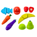 Set of Vegetables and Fruits for Cutting in a Bucket, Board, Wooden Knife
