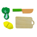 Set of Vegetables and Fruits for Cutting in a Bucket, Board, Wooden Knife