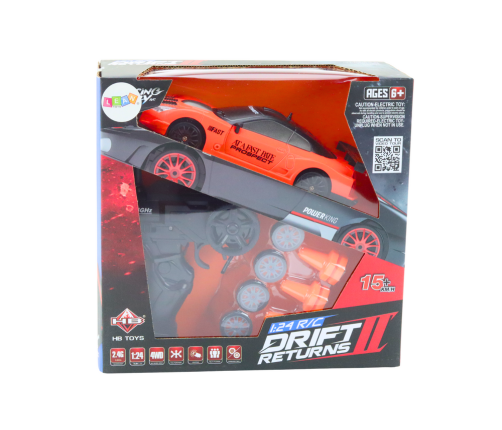 Remote Controlled R/C Sports Car 1:24 Orange Interchangeable Wheels