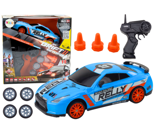 Remote Controlled R/C Sports Car 1:24 Blue Interchangeable Wheels