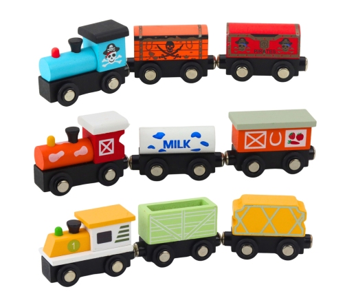 Wooden Trains Locomotives Magnet Set 12 Pcs