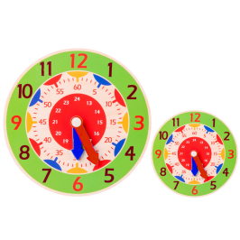 Wooden Clock Educational Hours Minutes Seconds Green