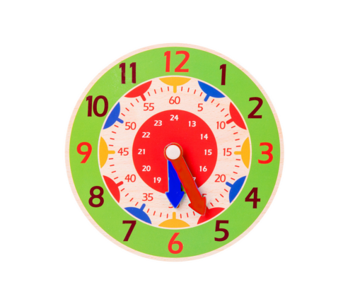 Wooden Clock Educational Hours Minutes Seconds Green