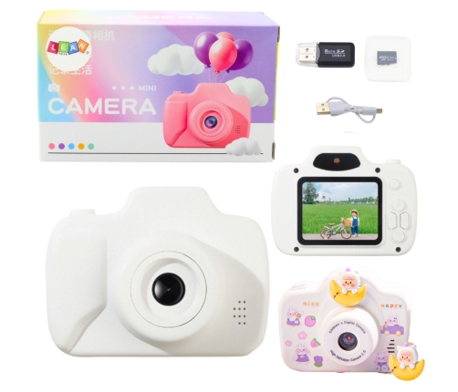 Camera For Kids Photos Recording Games Memory Card 64GB White