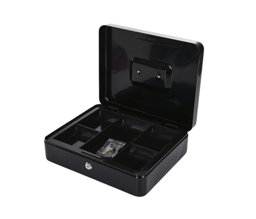 Металлическая касса с отделениями, 2 ключа, черная