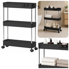 Multifunctional Mobile Shelf 3 Shelves on Wheels Black