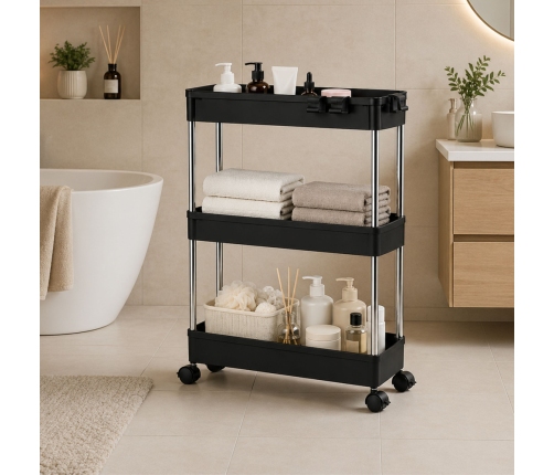 Multifunctional Mobile Shelf 3 Shelves on Wheels Black