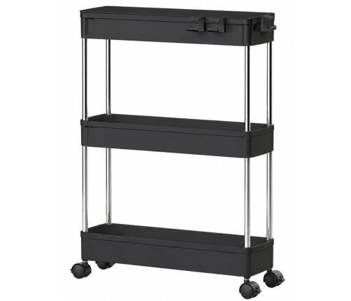 Multifunctional Mobile Shelf 3 Shelves on Wheels Black