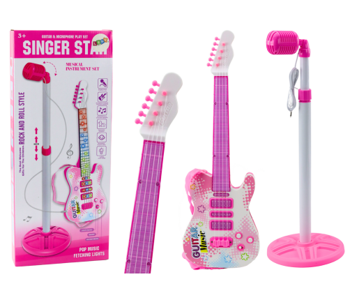 Электрогитара с подставкой и микрофоном Pink