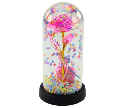 Eternal Rose in Dome with LED Lighting Pink with Heart and Balls