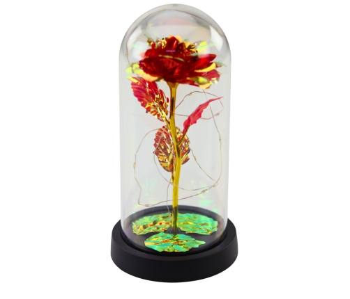 Eternal Rose In Glass Crystal Dome LED Lighting Red 21x11cm