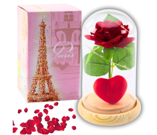 Eternal Rose in Dome with LED Lighting Red with Heart 14x8cm
