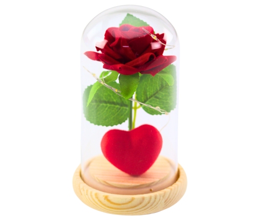 Eternal Rose in Dome with LED Lighting Red with Heart 14x8cm