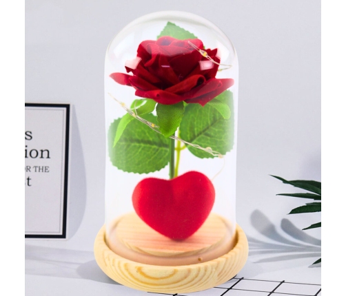 Eternal Rose in Dome with LED Lighting Red with Heart 14x8cm