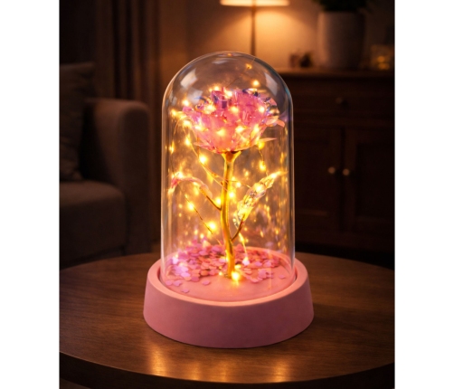 Eternal Crystal Rose in Dome with LED Lighting Pink 14x8cm