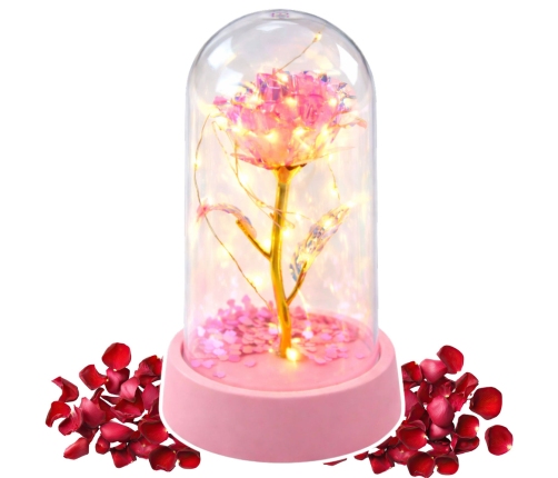 Eternal Crystal Rose in Dome with LED Lighting Pink 14x8cm