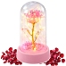 Eternal Crystal Rose in Dome with LED Lighting Pink 14x8cm