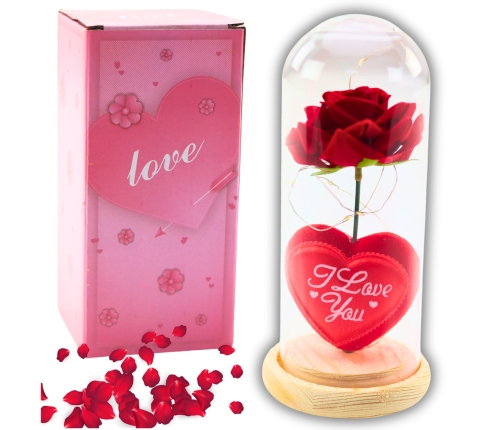 Eternal Rose in Dome with LED Lighting Red with Heart 18.5x8cm