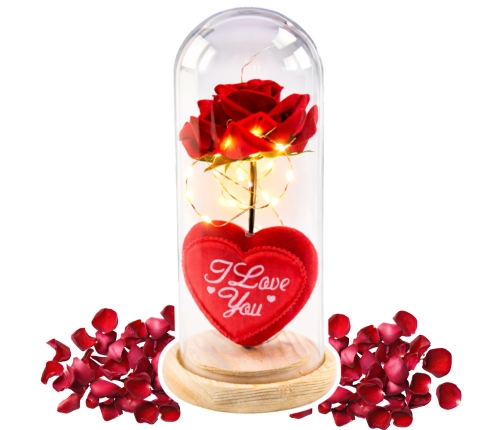 Eternal Rose in Dome with LED Lighting Red with Heart 18.5x8cm