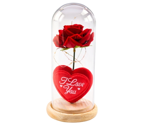 Eternal Rose in Dome with LED Lighting Red with Heart 18.5x8cm
