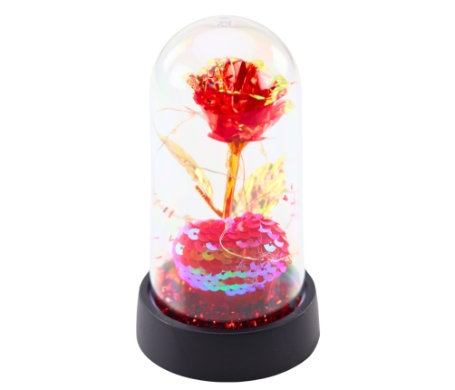 Eternal Crystal Rose in a Dome with LED Lighting and a Heart 14x8cm