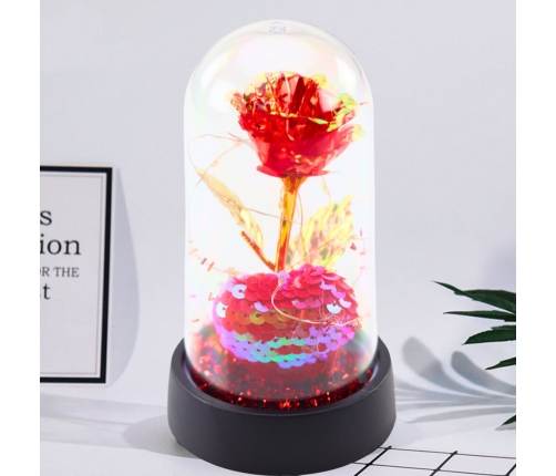 Eternal Crystal Rose in a Dome with LED Lighting and a Heart 14x8cm