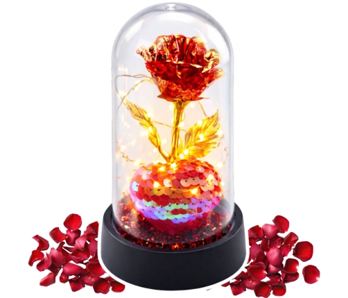 Eternal Crystal Rose in a Dome with LED Lighting and a Heart 14x8cm