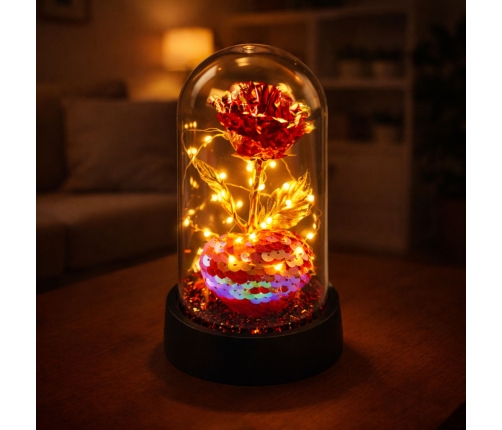 Eternal Crystal Rose in a Dome with LED Lighting and a Heart 14x8cm