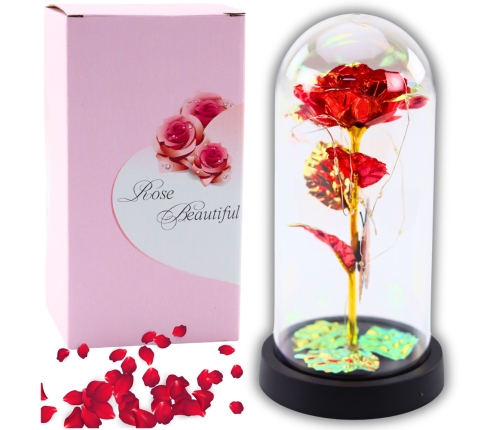 Eternal Rose In Glass Crystal LED Lighting Butterfly Red 21x11cm