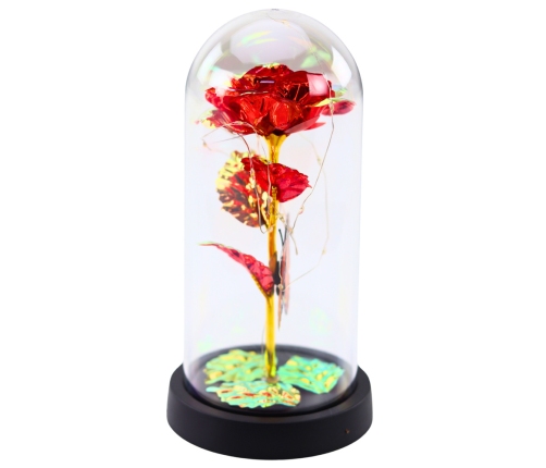 Eternal Rose In Glass Crystal LED Lighting Butterfly Red 21x11cm