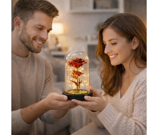 Eternal Rose In Glass Crystal LED Lighting Butterfly Red 21x11cm