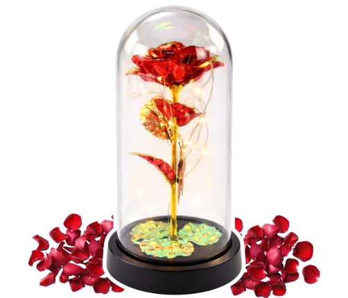 Eternal Rose In Glass Crystal LED Lighting Butterfly Red 21x11cm