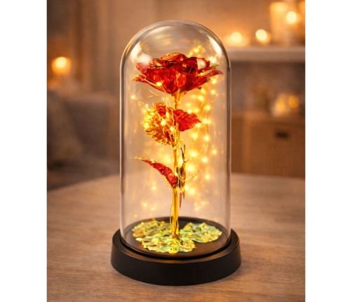 Eternal Rose In Glass Crystal LED Lighting Butterfly Red 21x11cm