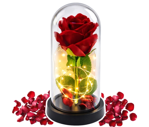 Eternal Rose in Dome with LED Lighting Red 21x11cm