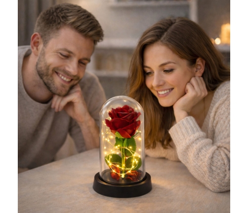 Eternal Rose in Dome with LED Lighting Red 21x11cm