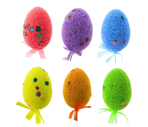 Easter Eggs on Wire Pick Colorful Leaves Ribbon Decoration 6pcs