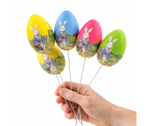 Easter Eggs on a Wire Pick Bunny with a Basket Decoration 6pcs