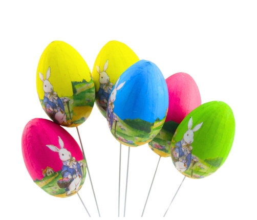 Easter Eggs on a Wire Pick Bunny with a Basket Decoration 6pcs