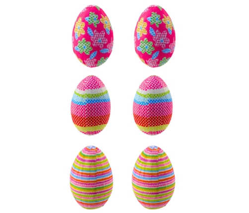 Easter Eggs on Wire Pick Dots Flowers Stripes Decoration Colorful 6pcs