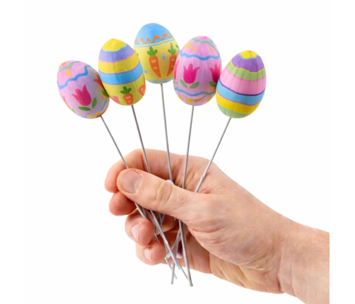 Easter Eggs on Wire Pick Carrot Tulips Decoration Colorful 6pcs