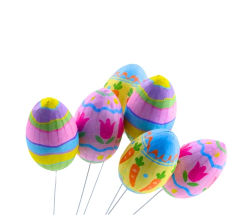 Easter Eggs on Wire Pick Carrot Tulips Decoration Colorful 6pcs
