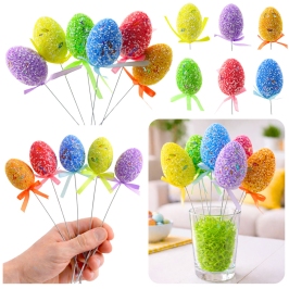 Easter Eggs On A Wire Pick Colorful Patterns Ribbon Decoration 6pcs A